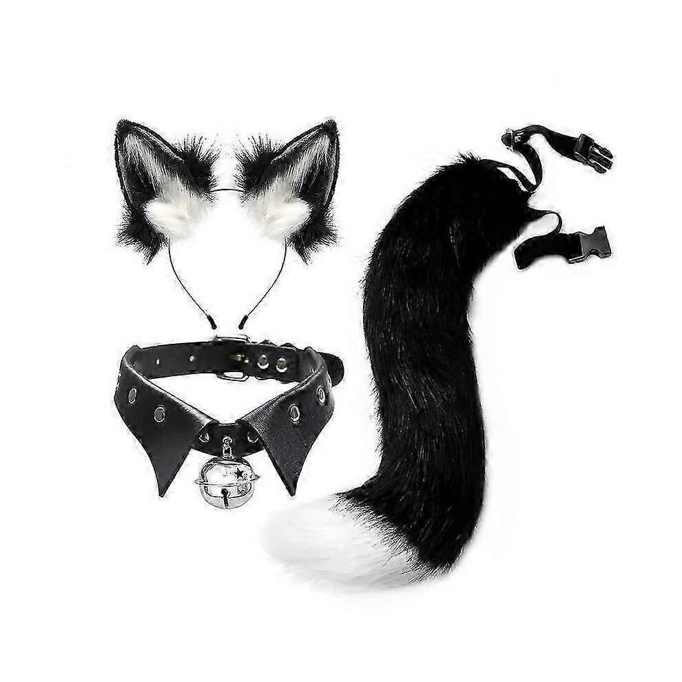(A 4)Gotisk punk fuskepels revehale katt ulv cosplay sett plysj fluffy potehansker krage