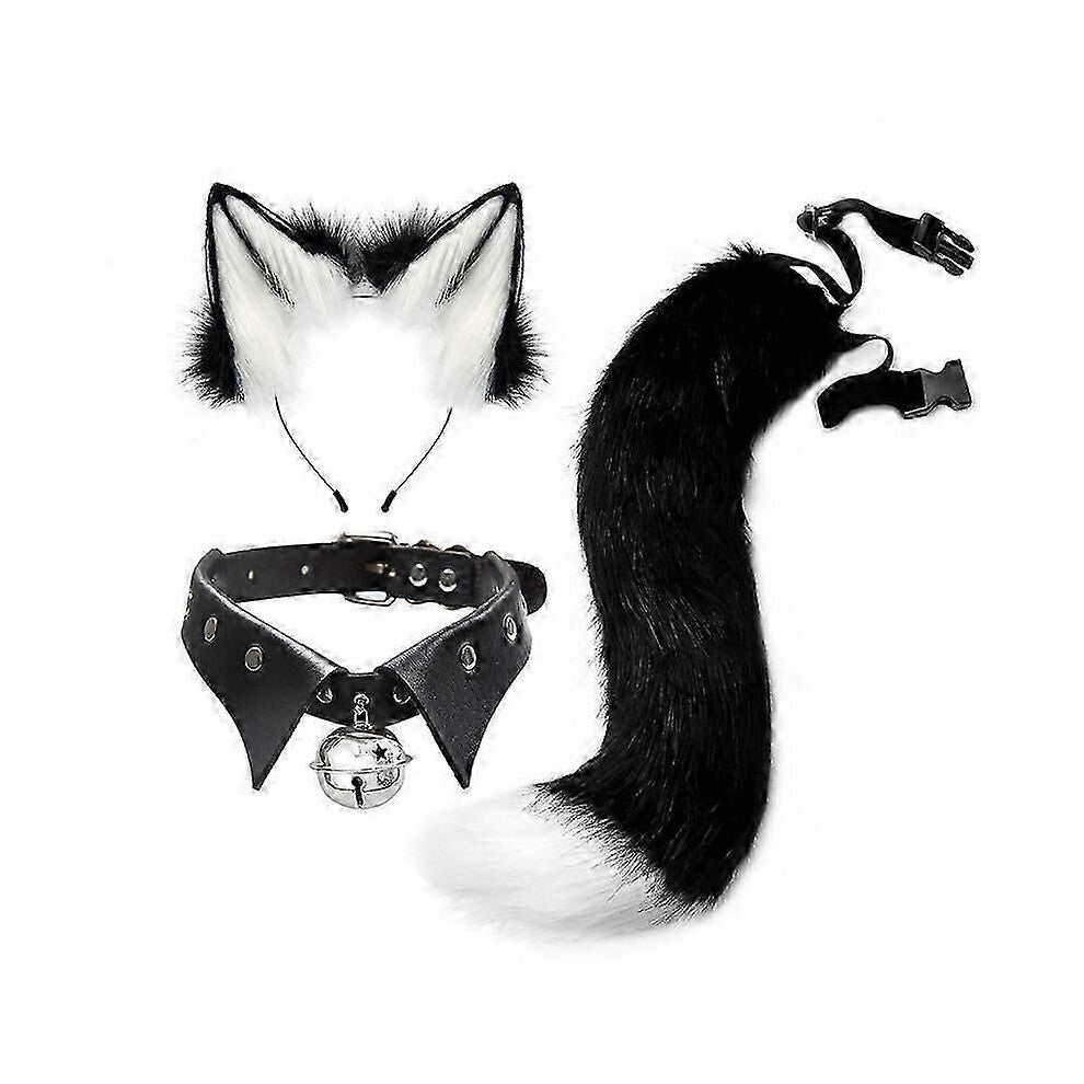 (A 5)Gotisk punk fuskepels revehale Katt Wolf Cosplay Sett Plysj Fluffy Potehansker Krage