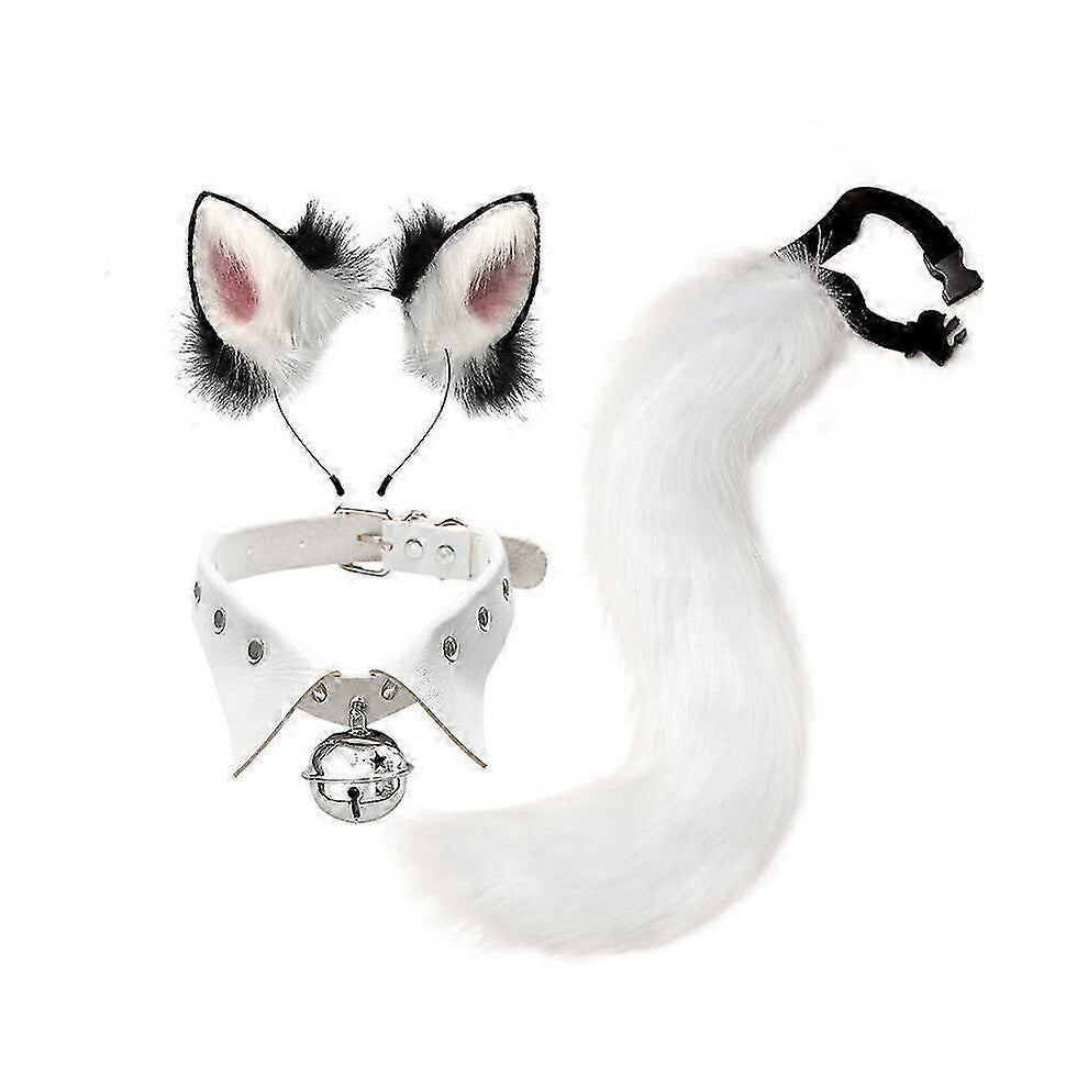 (A 6)Gotisk punk fuskepels revehale Katt Wolf Cosplay Sett Plysj Fluffy Potehansker Krage