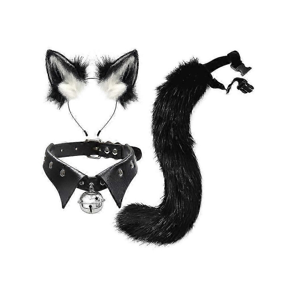 (A 8)Gotisk punk fuskepels revehale katt ulv cosplay sett plysj fluffy potehansker krage