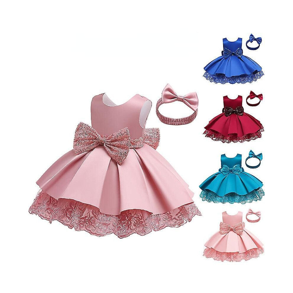 (120 cm-Mørkeblå) Jenter Prinsessekjole Paljettsløyfe Blonde Ermeløs Pettisksirt Flerfarget valgfritt