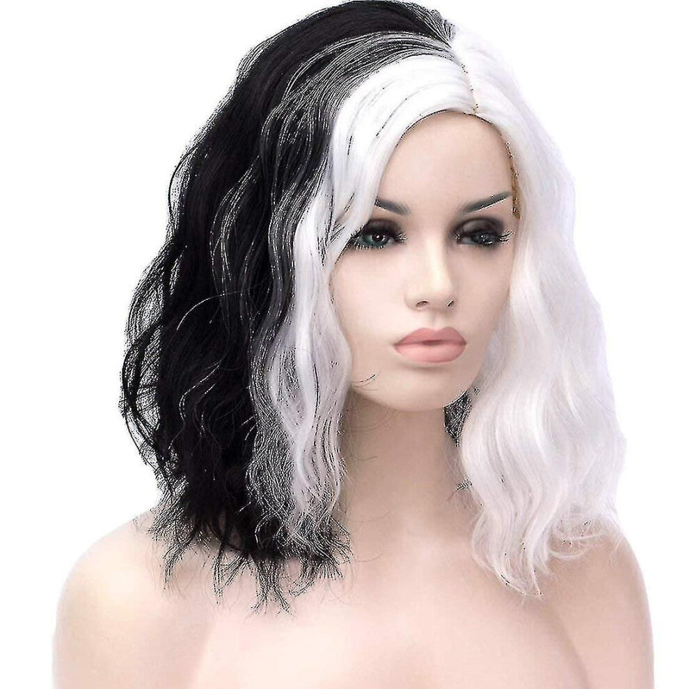 Halv Hvit Halv Svart Kvinner Kort Bob Parykker For Cospaly Halloween Fancy Dress