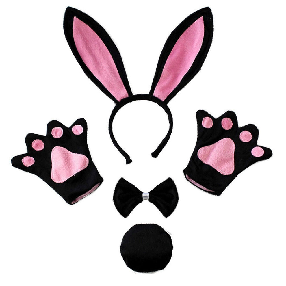 (svart kanin) Jenter Kanin Kostyme Pannebånd Slips Hale Potehansker Sett Cosplay Festrekvisitter Anime