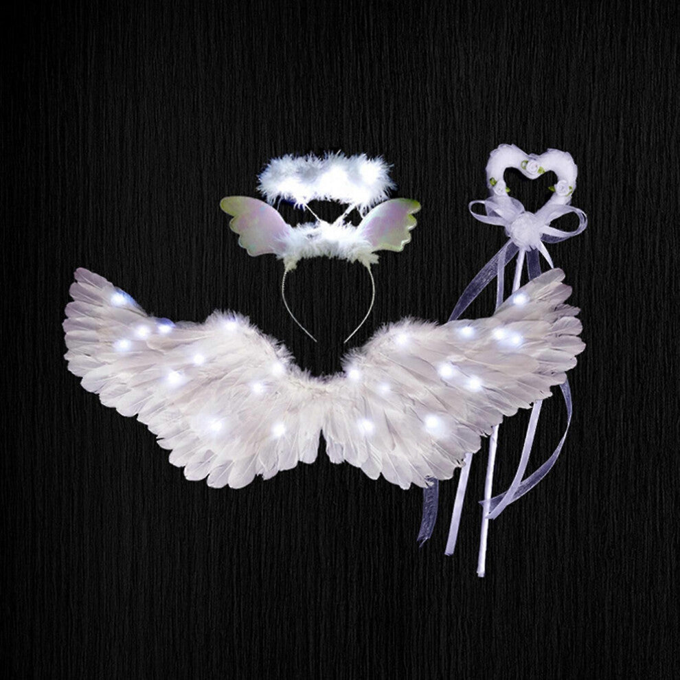 (80*40cm-Hvit)Hvite englekostymer for jenter Light Up Feather Angel Wings Tilbehør til bursdagscosplay