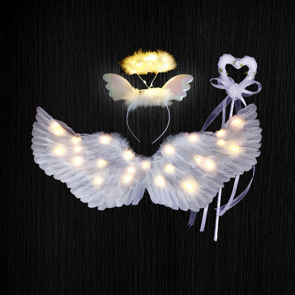 (80*40cm-Gul)Hvite englekostymer for jenter Light Up Feather Angel Wings Tilbehør til bursdagscosplay