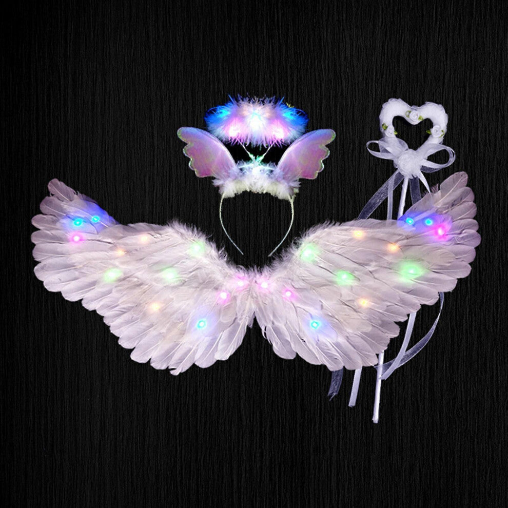 (80*40cm-Flerfarget)Hvite englekostymer for jenter Light Up Feather Angel Wings Tilbehør til bursdagscosplay