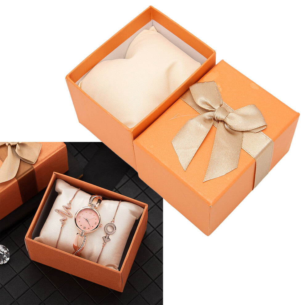 Orange  Bowknot Watch Storage Box with Soft Felt Interior for All Watches