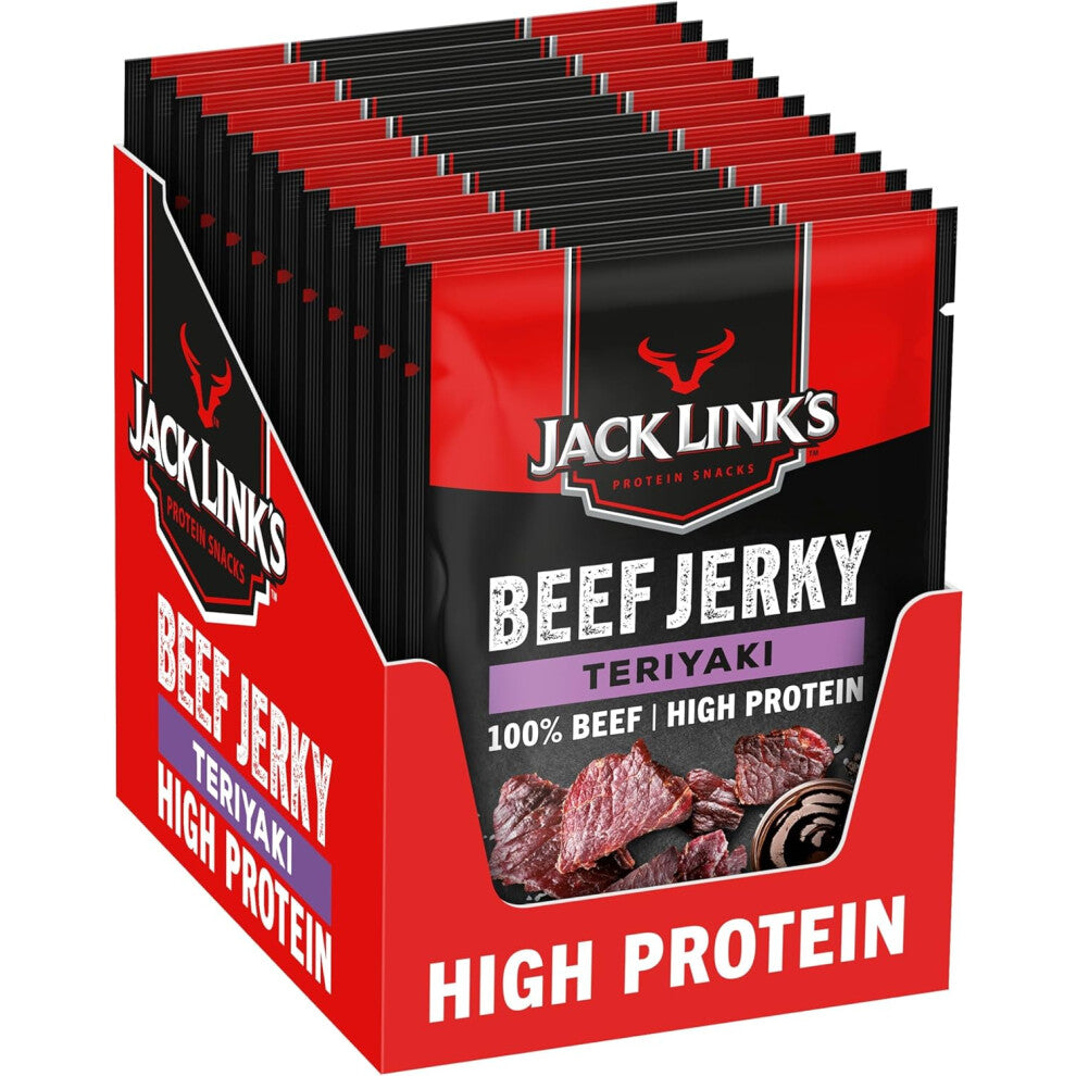 Jack Links Beef Jerky Teriyaki Box of 12x60g Dried Meat Snack High Protein Snacks for Gym Fitness Outdoor Hiking American Food Halal Beef Jerky Chips