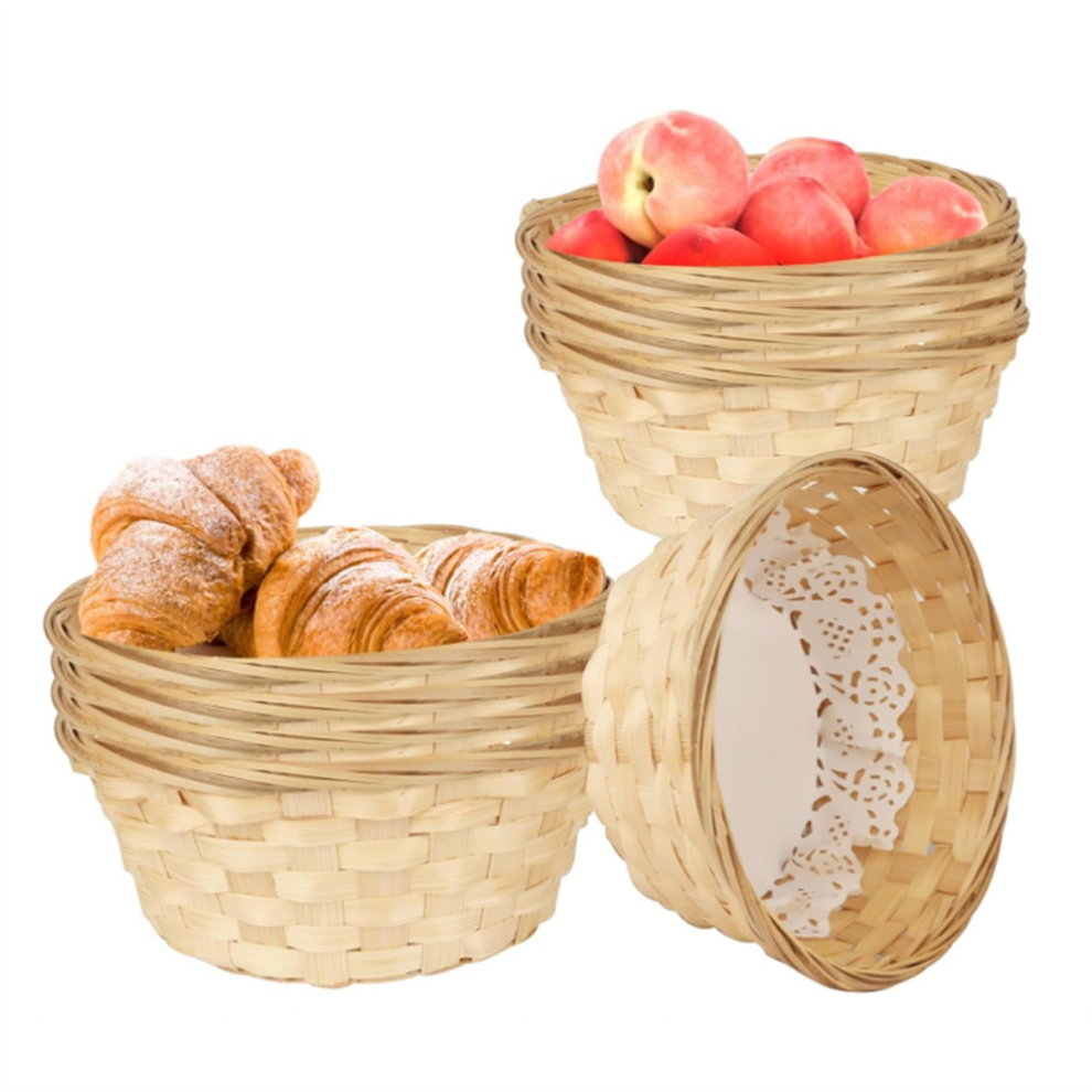 10 Pcs Round Small Gift Baskets,7.9 X 7.9 3.5 Inch Bamboo Woven Bread Baskets for Serving, Fruit Baskets, Food