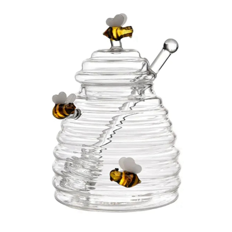 Glass Honeycomb Tank Kitchen Tools Honey Storage Container with Dipper and Lid Bottle for Party Home