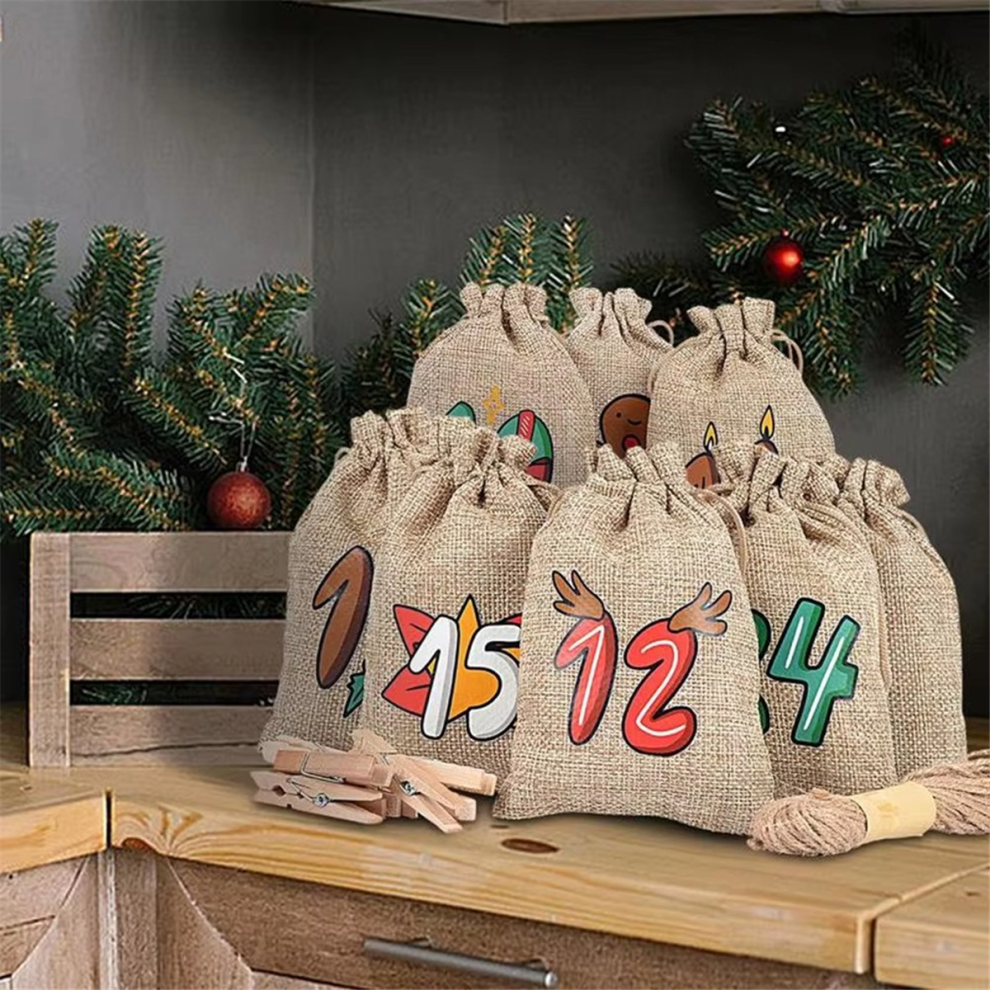 Christmas Advents Bags Cute Candy PartyFavor 24x Reusable Burlap Holiday Holder Supplies