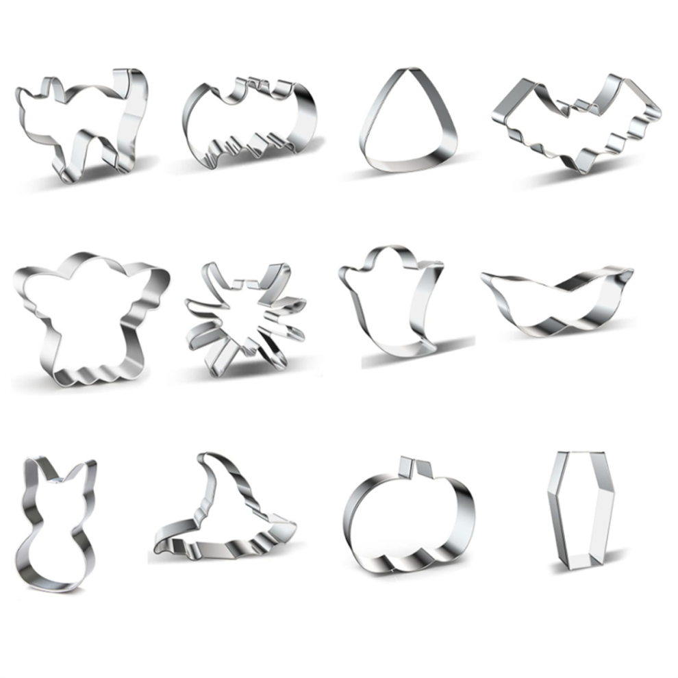 12Pcs Halloween Cookie Cutters Stainless Steel Biscuit Cutter Shape Set Mold Stamp