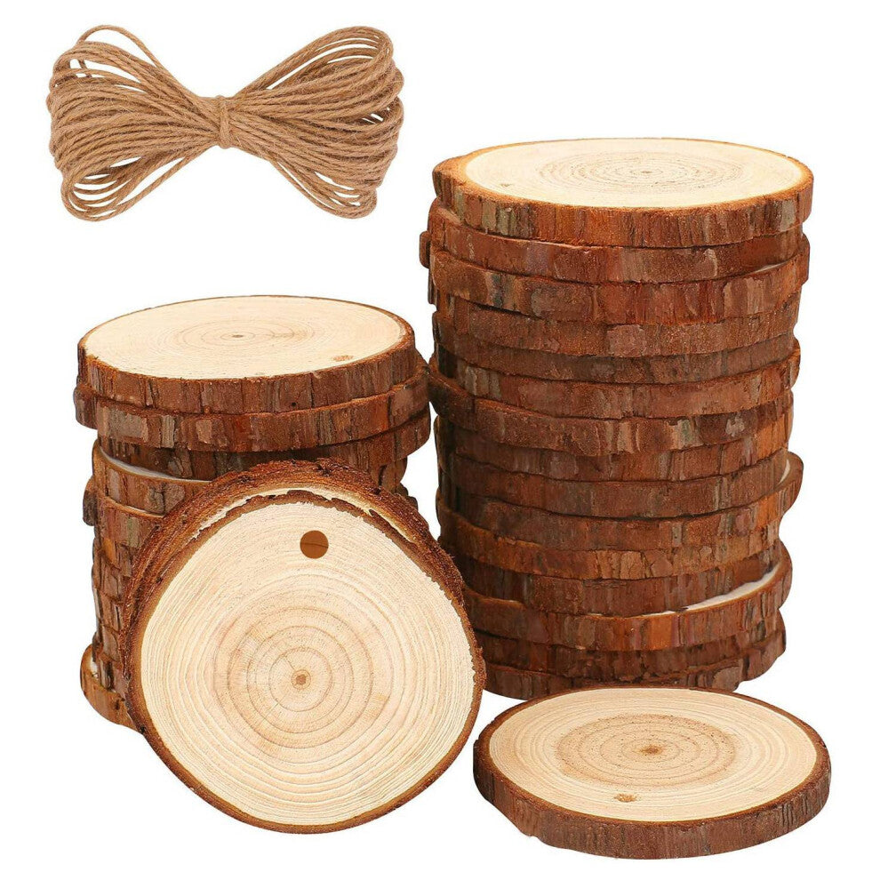 30 Pcs 2.4-2.8 inch Natural Wood Slices Craft Kit with Rope for Arts and Crafts Christmas Ornaments DIY