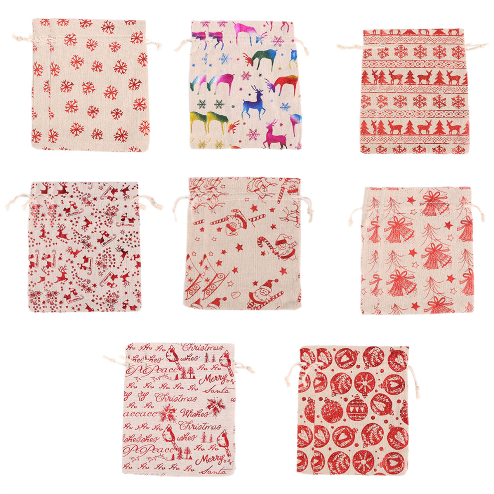 16Pcs Christmas Drawstring Gift Bags Burlap, Pouch Goody for Candy Party Favor Supplies