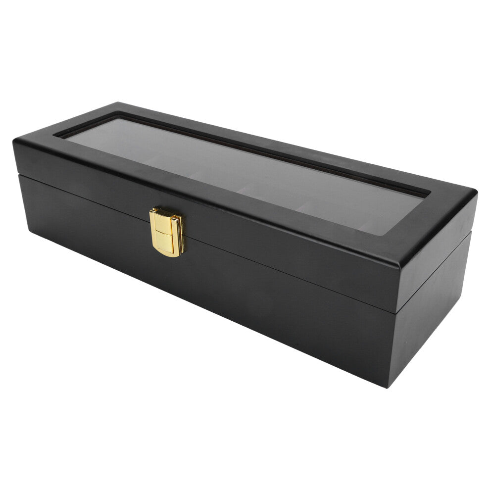 6 Grid Black Jewelry Organizer for Watches - Solid Wood & Glass