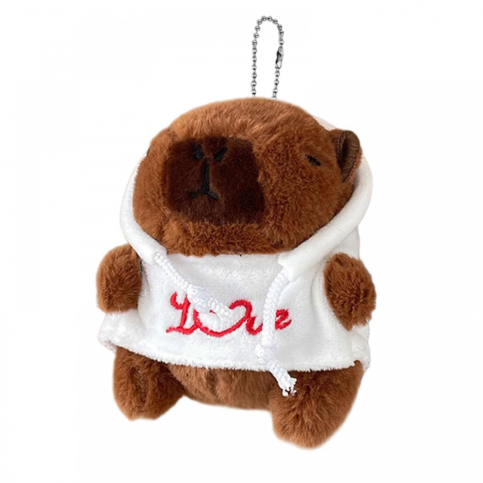 Lovely Plush Hoodies Capybara Keychain Pendant Bag Fashion Women Backpack Handbag Charm Pendant Lovely Decoration White