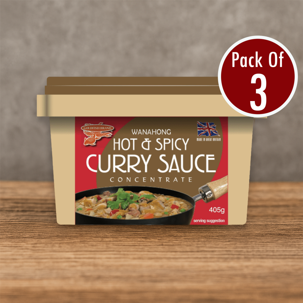 Goldfish Hot & Spicy Curry Sauce Concentrate 405g x 3 | Authentic Takeaway Style | Bold & Fiery Flavour | Value Pack