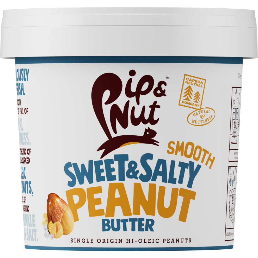 Pip & Nut Sweet and Salty Smooth Peanut Butter (1Kg) | No Palm Oil, Natural, No Added Sugar, Vegan, Single Origin Hi-Oleic Peanuts