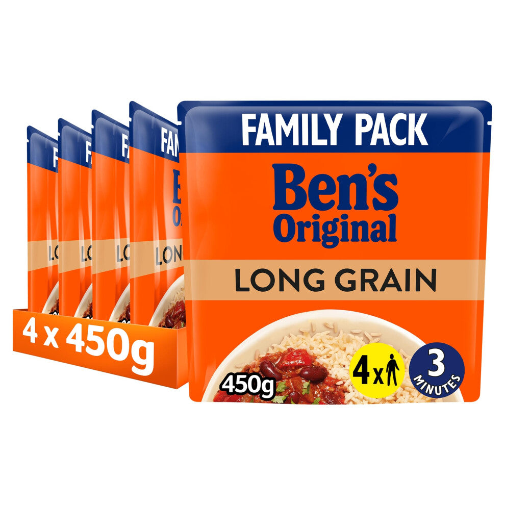 Bens Original Family Pack Long Grain ready in 3 minutes Microwave Rice serves 4 multipack 4x 450g