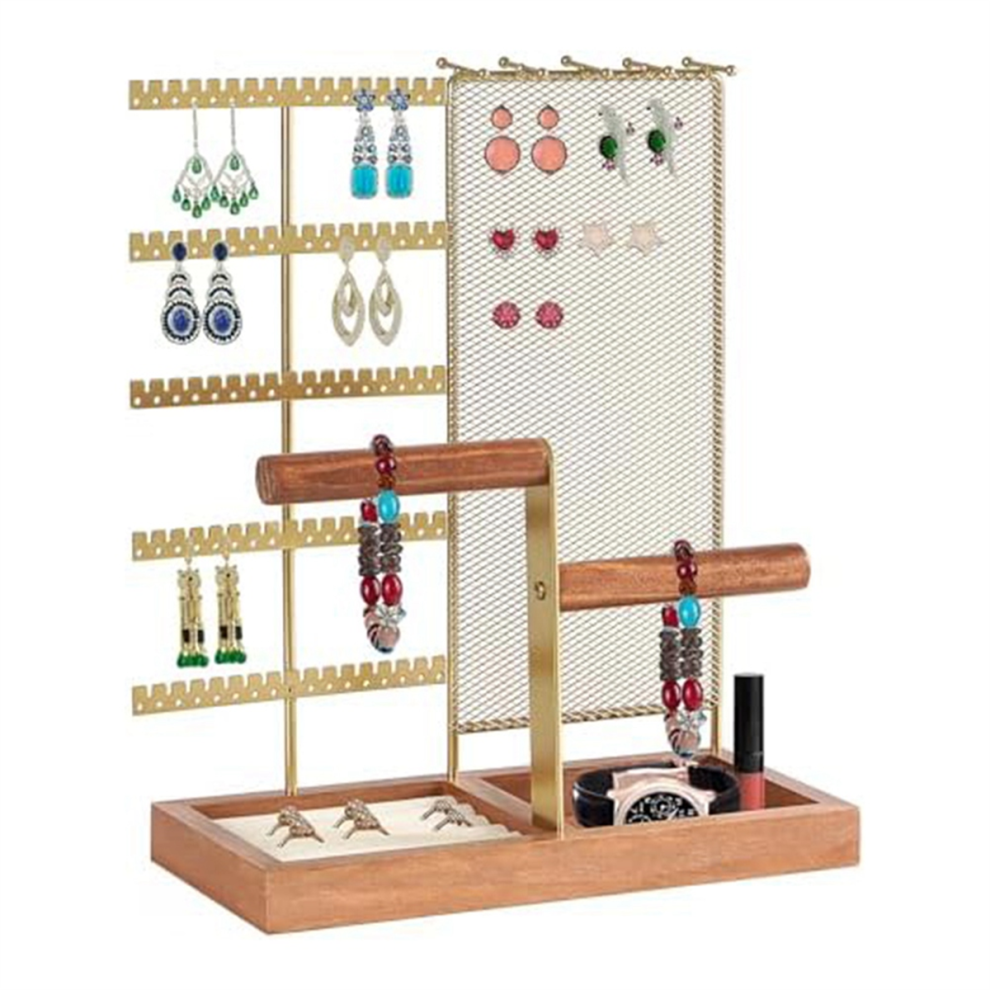 Jewelry Storage Box Holder, with 80 Holes&Handle for Watches Rings