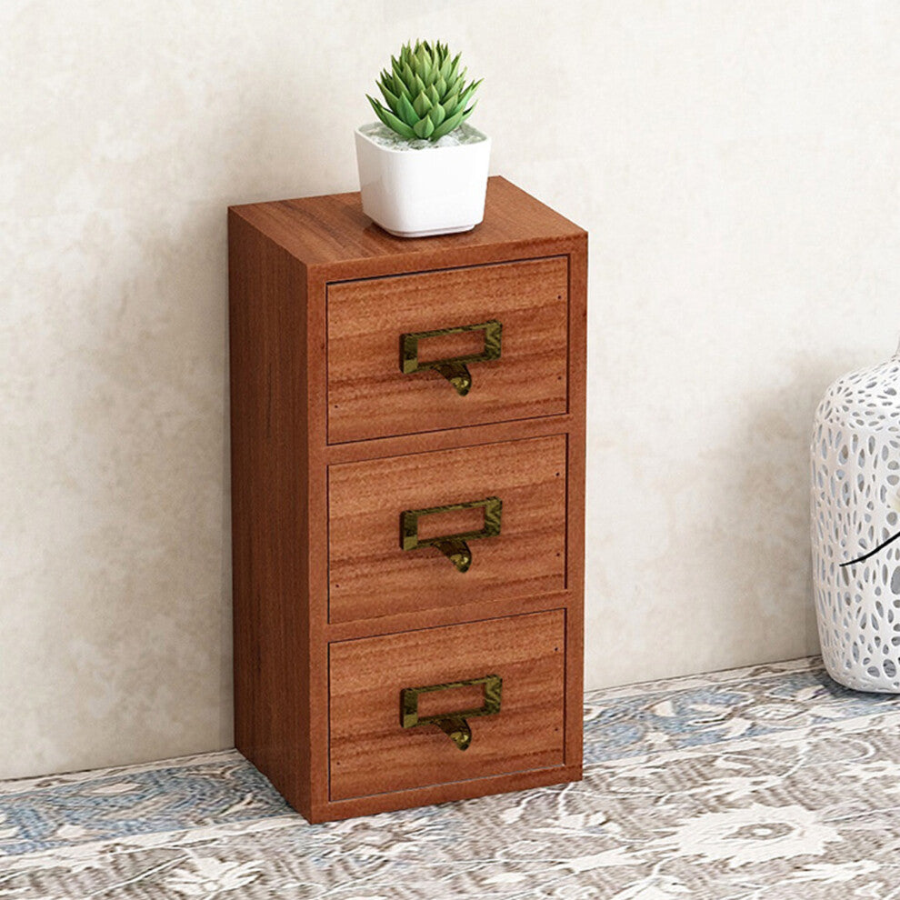 Wooden Jewelry Box with 3 Drawers Desktop Organizer 13.5x9.5x26.5cm