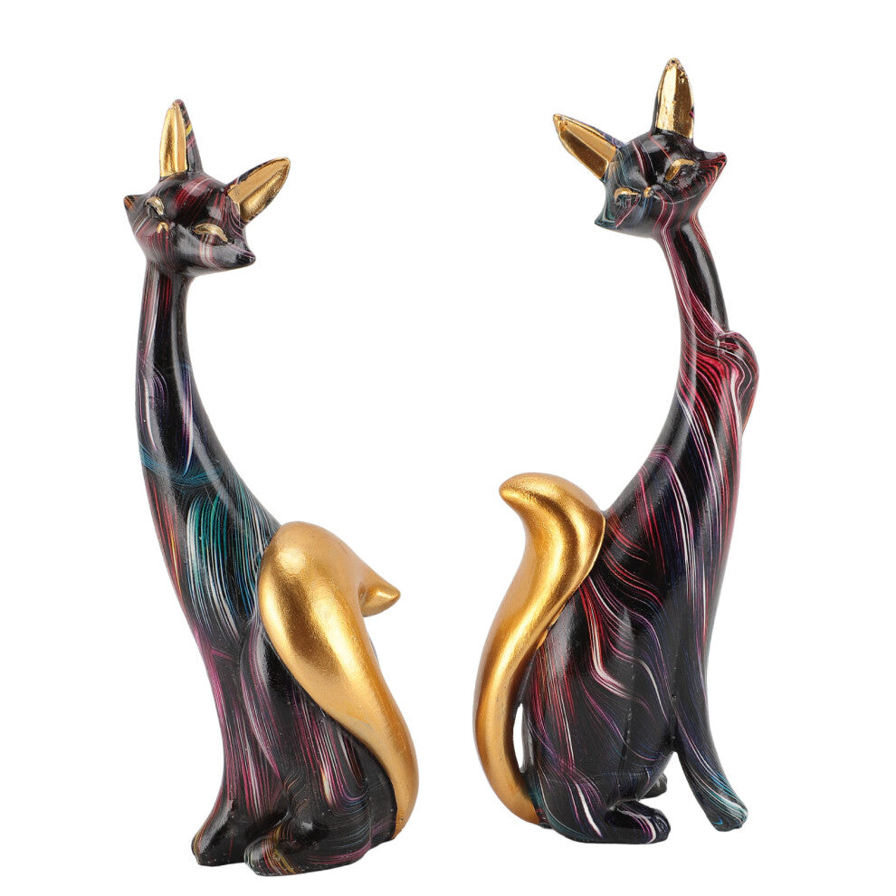 2PCS Colorful Resin Cat Statues, Multicolor Animal Sculptures for Office & Home Decor KY186
