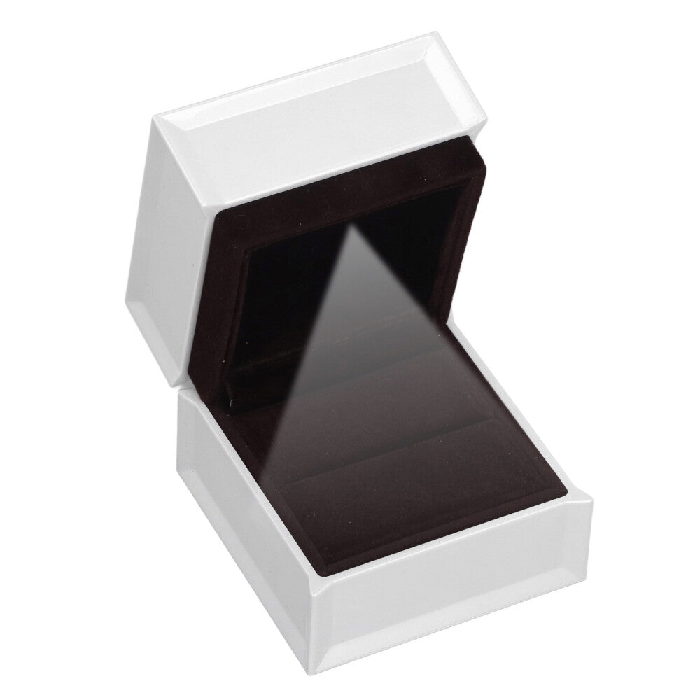 White Velvet Engagement Ring Box with LED Light for Wedding & Gift Present