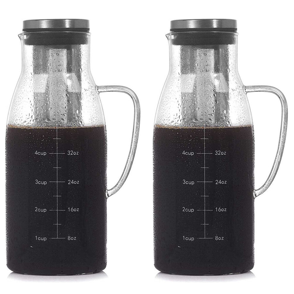 2X Cold Brew Coffee Maker,Iced Tea Pitcher Infuser with Lid&Scale,Dual
