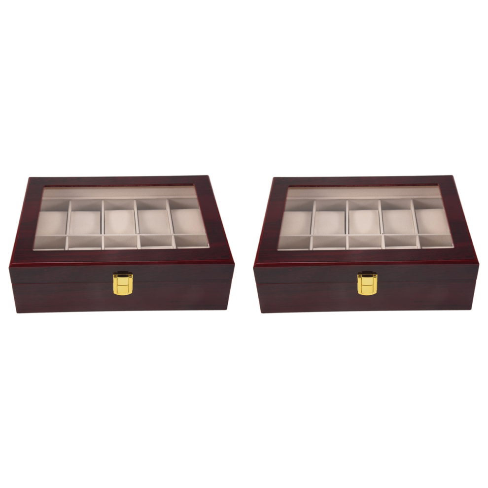 2X Luxury Wooden Watch Box Holder for Watches Men Glass Top Jewelry Or