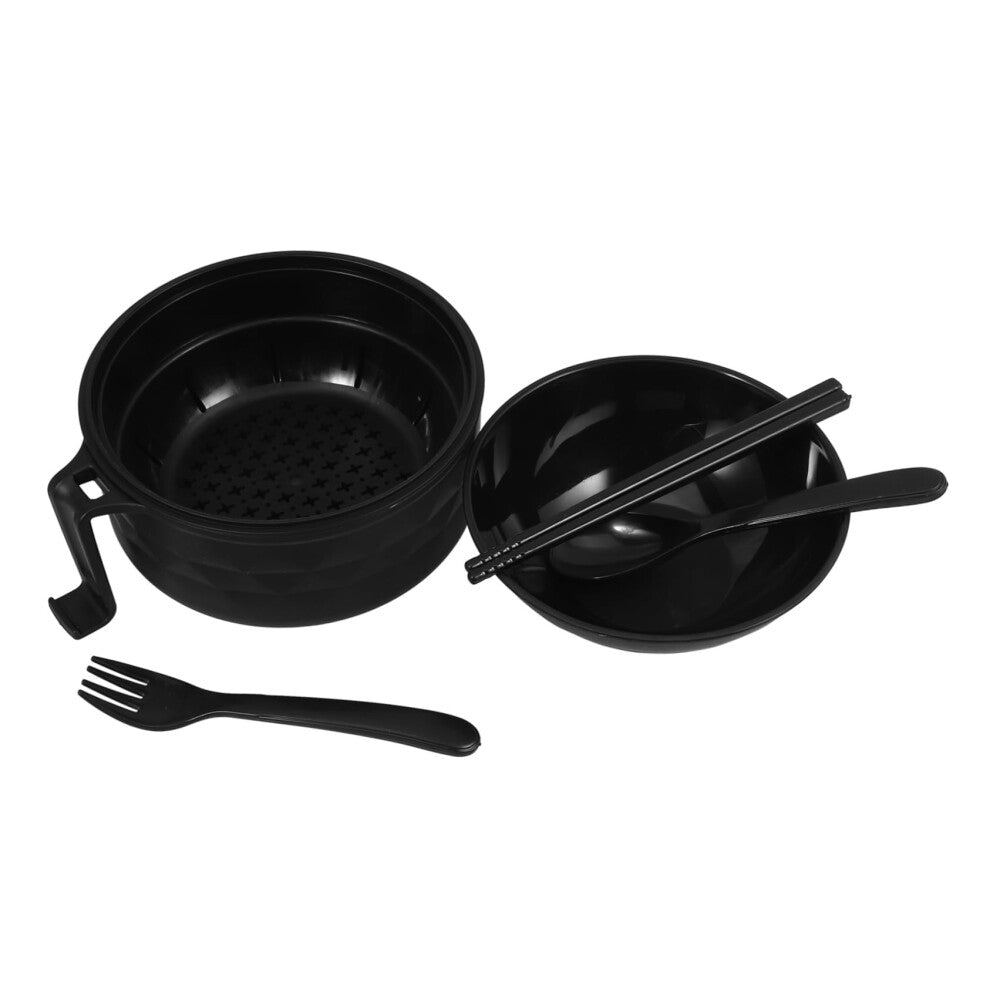 Microwave Ramen Cooker With Lid, Pasta Bowl, Black, Includes Chopsticks And Spoon, For College Dormitories, Microwave Safe
