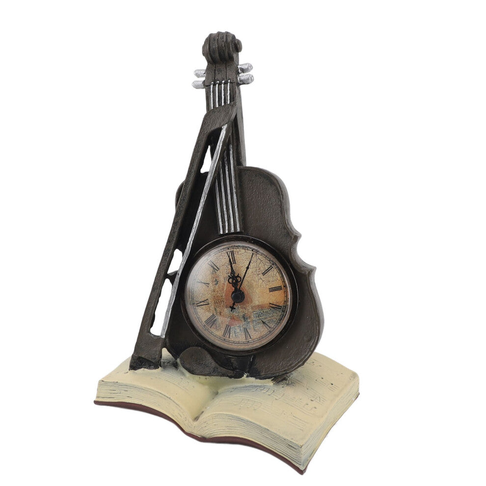 Vintage Resin Violin Clock Sculpture – Antique Office Desk Decor