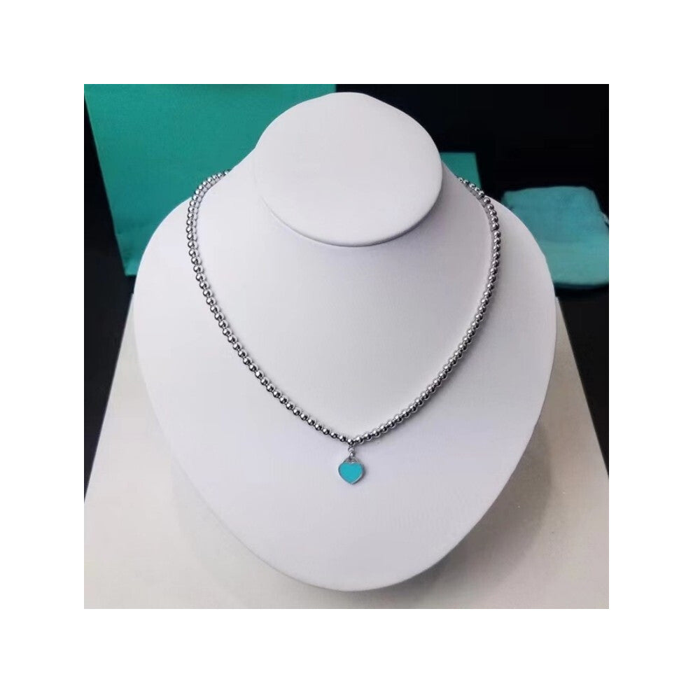 (I) Heart-shaped necklace, enamel blue collarbone chain for women, double heart-shaped pendant