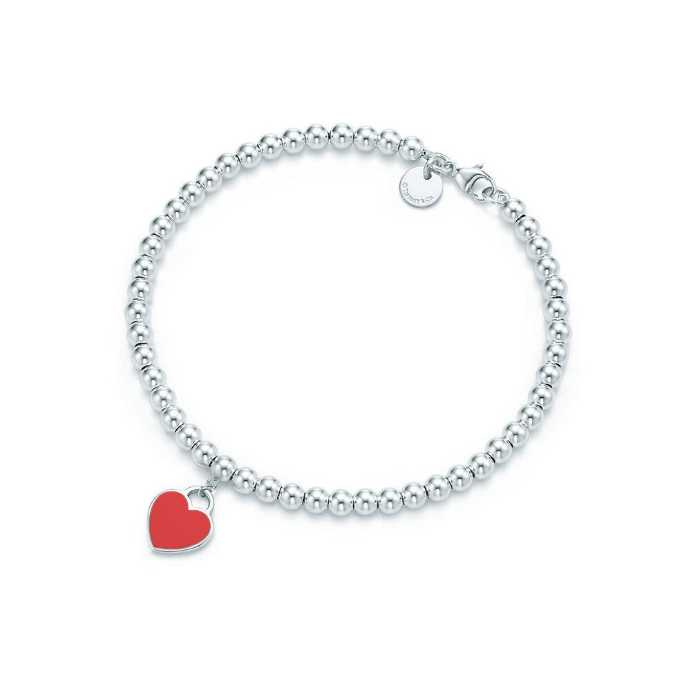(Red heart bracelet) s925 sterling silver plated bracelet for women, enamel red heart T family bracelet, red prayer beads, silver red heart bracelet a