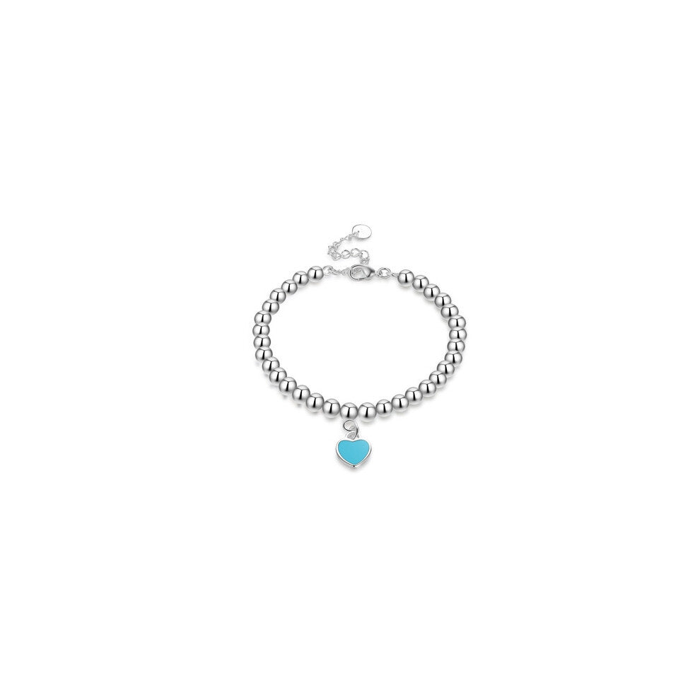 (Green heart bracelet) s925 sterling silver plated bracelet for women, enamel red heart T family bracelet, red prayer beads, silver red heart bracelet