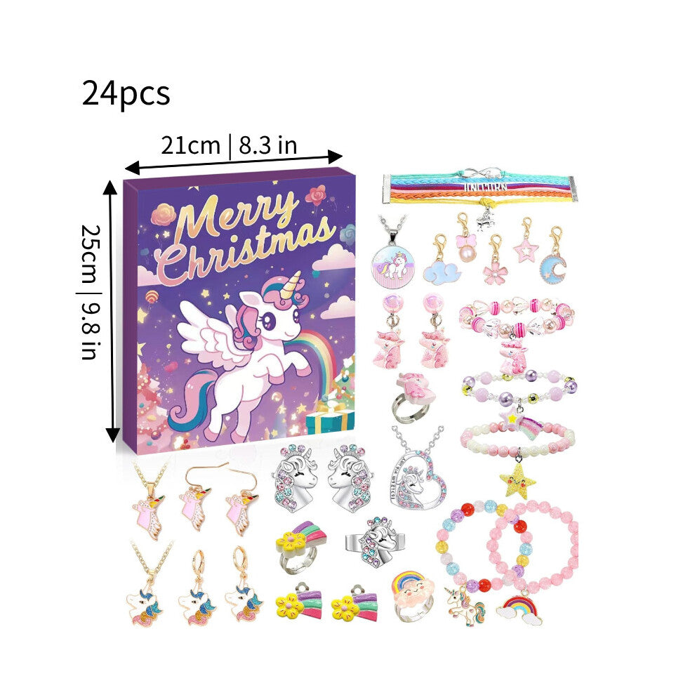 (Style A) Calendar Advent Christmas Blind Box Beaded Unicorn Girls Gift Jewelry Surprise