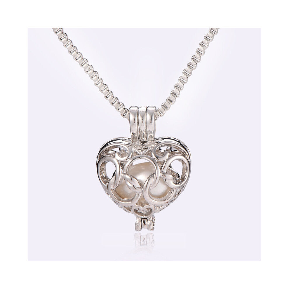 K401 Alloy Silver Pearl Cage 33mm Flowers Heart Stainless Steel Wedding Necklace