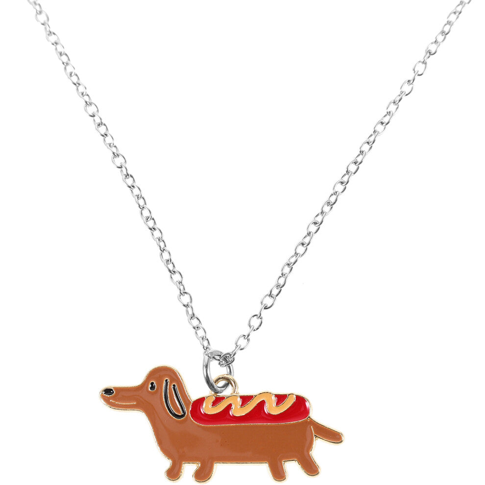 Alloy Dachshund Dog Pendant Necklace Pet Breed Jewelry Sweater Chain