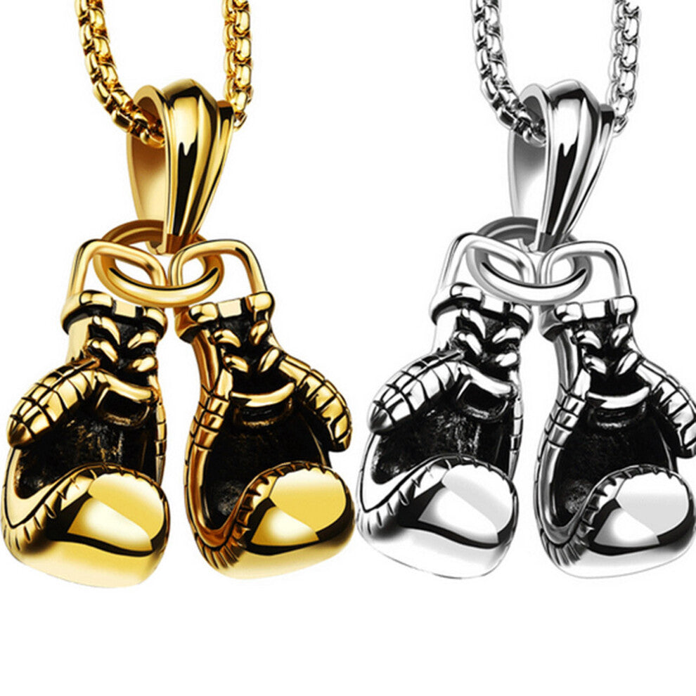 2pcs Boxing Glove Chain Necklace Set Silver for Men Boys Sports Choker
