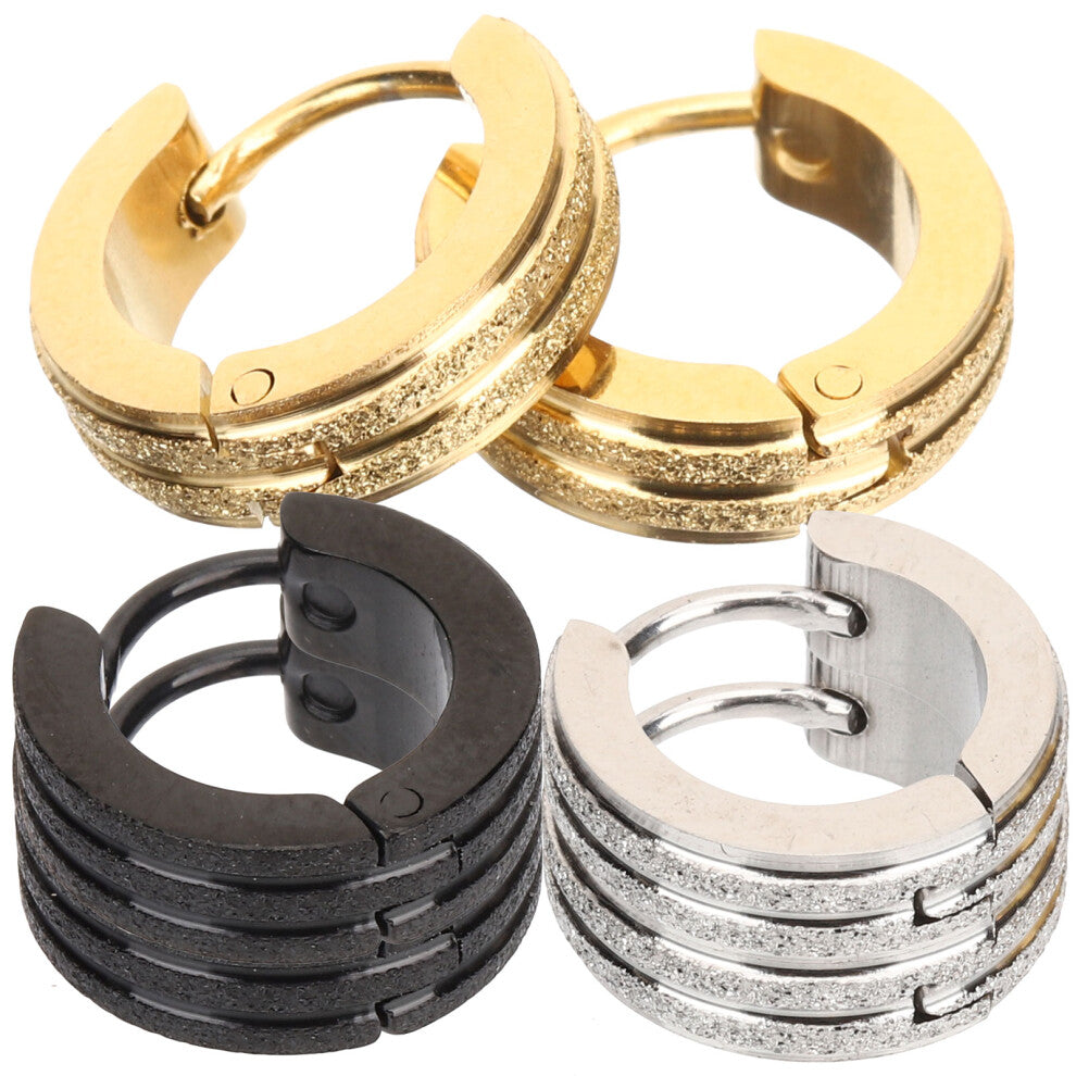 3 Pairs Frosted Earrings Miss Man for Women Trendy Hoops Jewelry