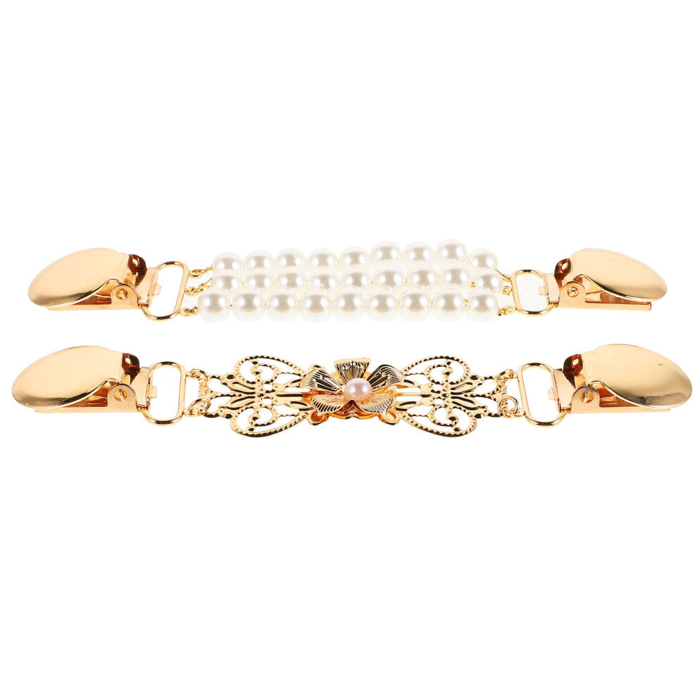 2 Pcs Pearl Chain Collar Clip Miss Cinch Decorative Cardigan Clips