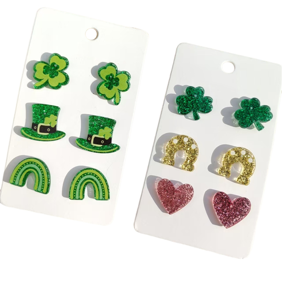 . 'S Day Acrylic Glitter Hat Green Women Earrings