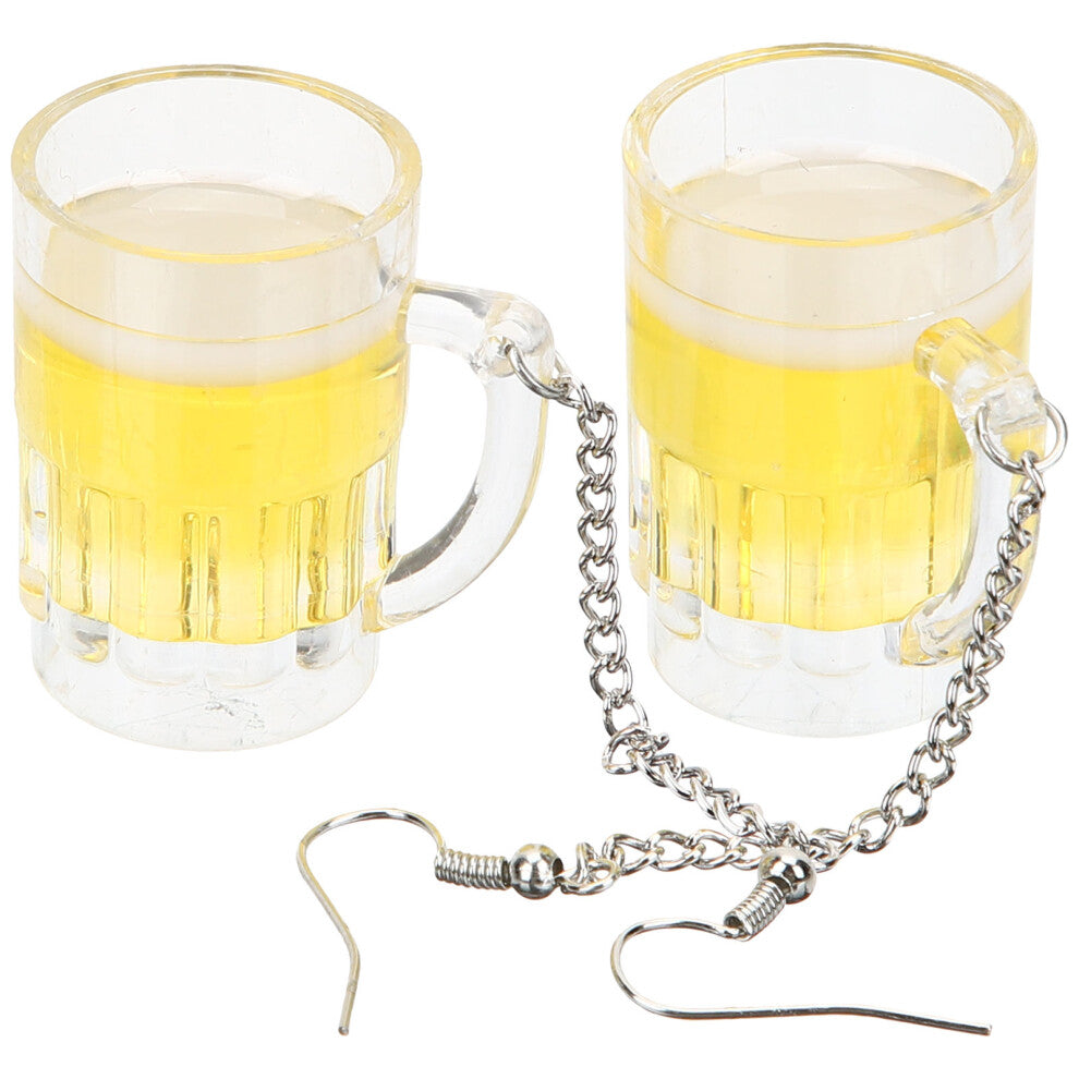 1 Pair Beer Mug Drop Earrings Gold Alloy Threader Hoops for Women