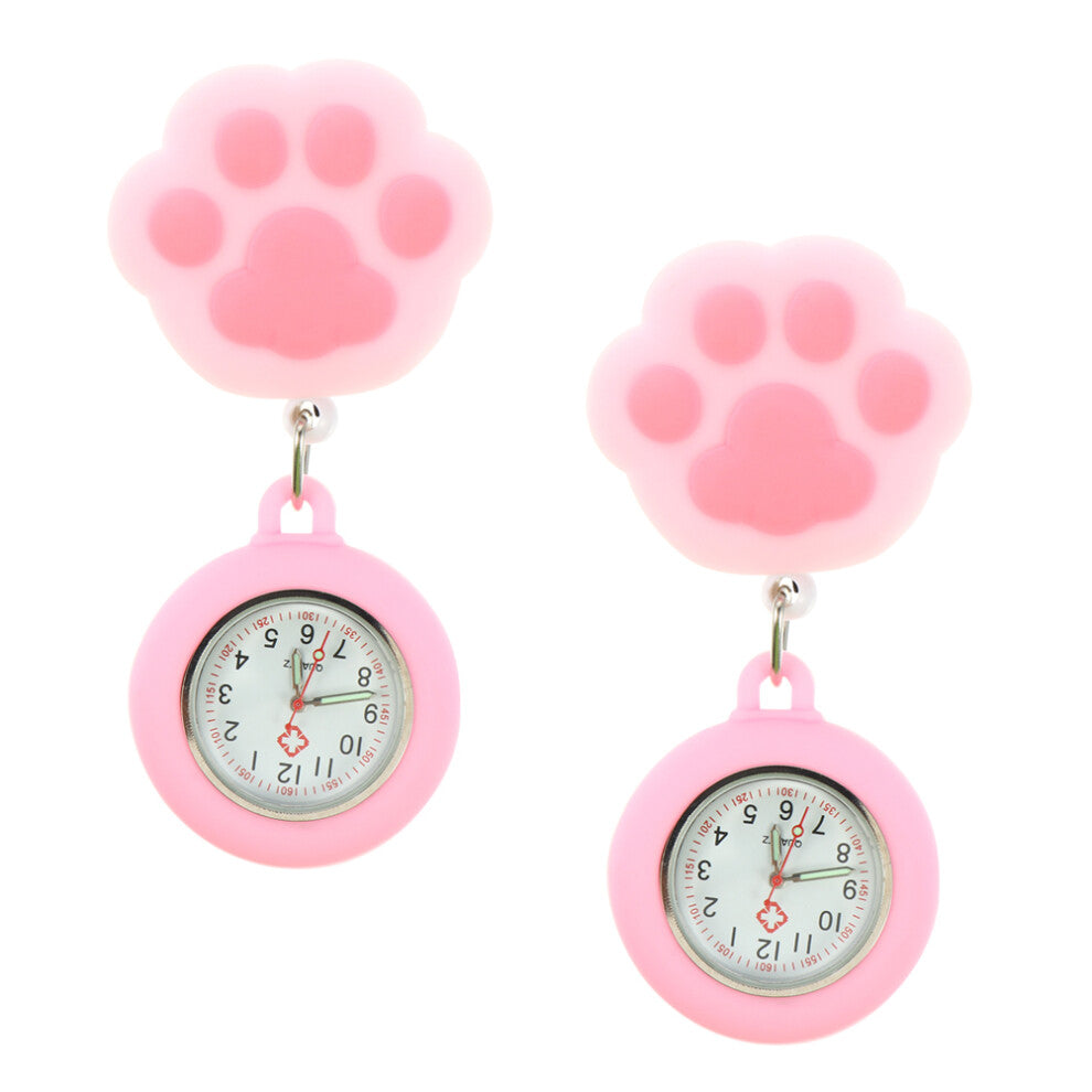 2pcs Cat Paw Shaped Digital Clip Nurse Fob Watches Hanging Style