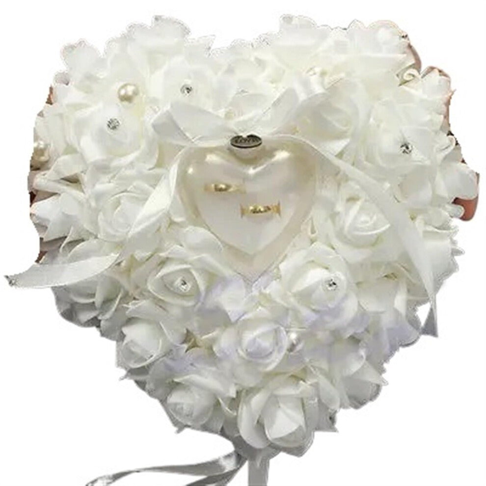 Wedding Ring Cushion Satin Heart Shape White For Engagement Proposal Decor Romantic Wedding Accessory