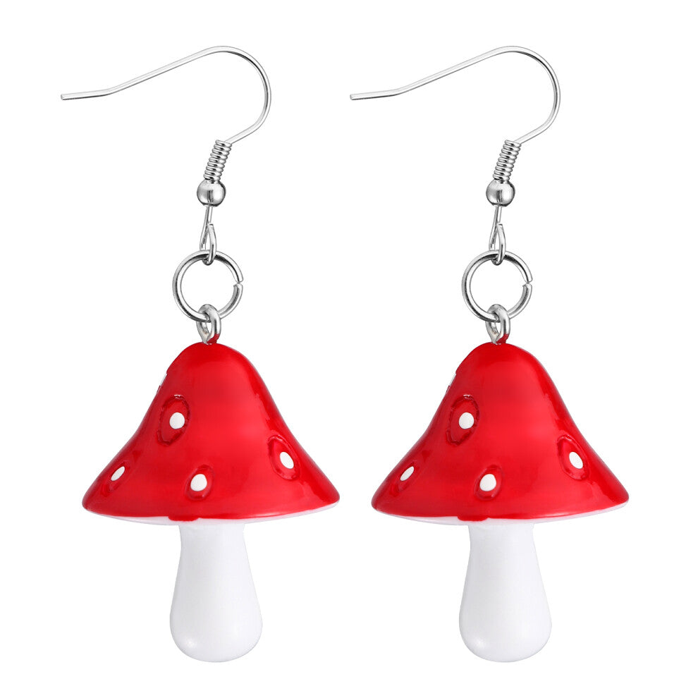 Red Dangling Acrylic Mushroom Earrings Women Hoops Ear Hangers