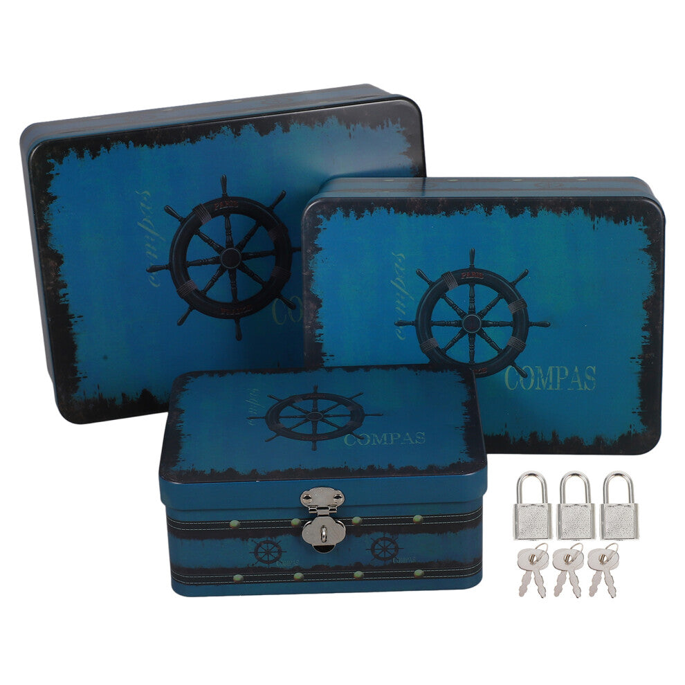 Tinplate Storage Box Set Lockable Metal Organizer Jewelry Desktop Box