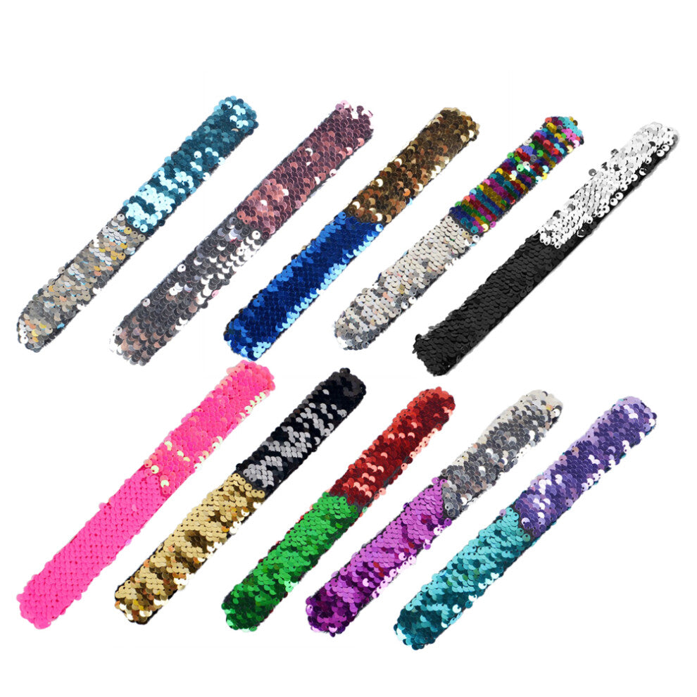 10 Pcs Paillette Bracelet Kids Christmas Toys Kids Snap Wrist Bands