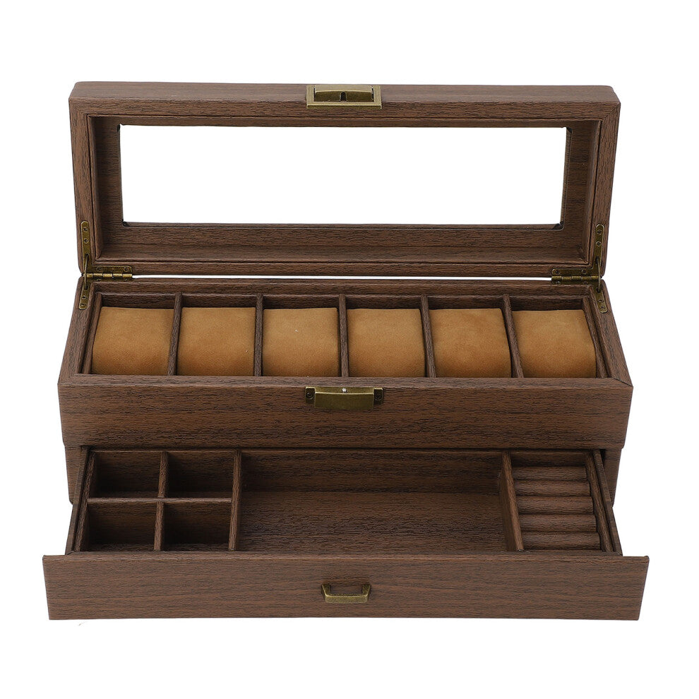 Vintage Grain PU Leather Watch Organizer 6 Slot Double Layers