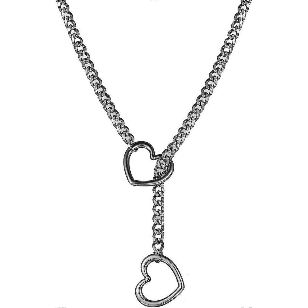 Heart O ring Slip Chain Necklace for Women Stainless Steel Cuban Chain Heart Necklace Punk Rock Collar Necklace Handmade