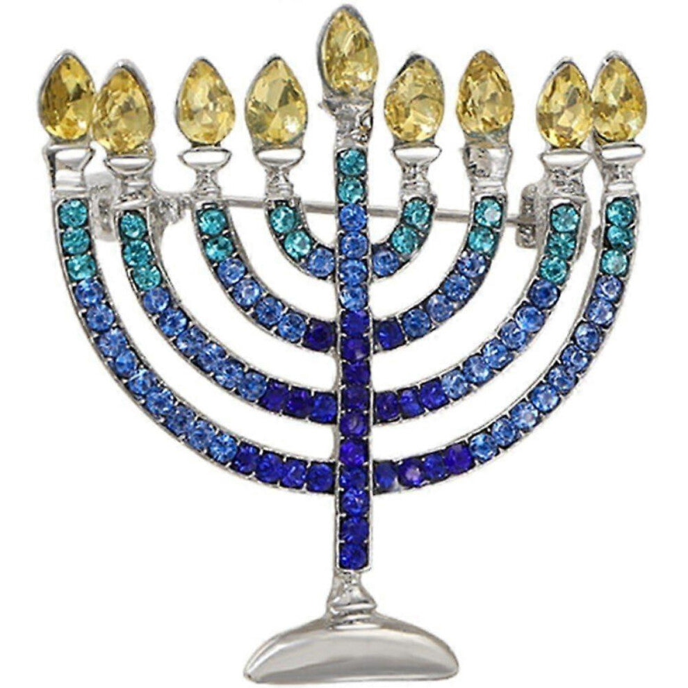 Glittering Crystal Jewish Menorah Pin Rhinestone Candlestick Brooch Pim Vintage Pharaoch Pharaoch Pharaoh Standard Collar P